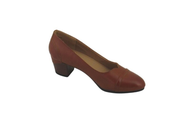 Famous Shoes Γόβες με Χοντρό Μεσαίο Τακούνι Καφέ-QP71-7063-BROWN