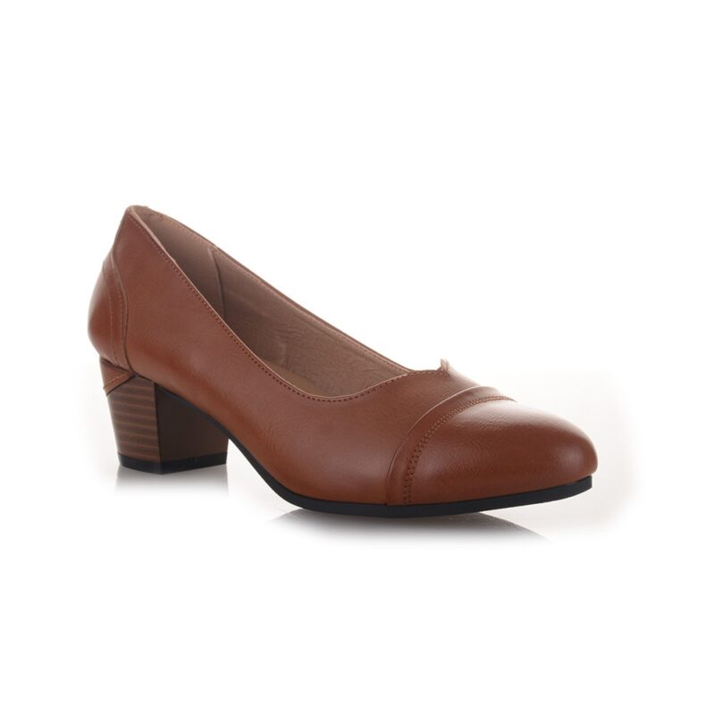 Famous Shoes Γόβες με Χοντρό Μεσαίο Τακούνι Καφέ-QP71-7063-BROWN